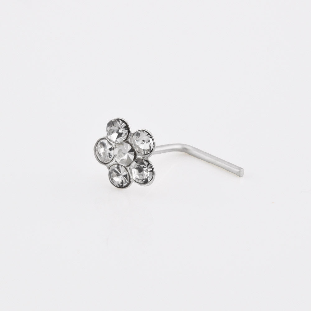 Crystal Flower Nose Stud in Silver