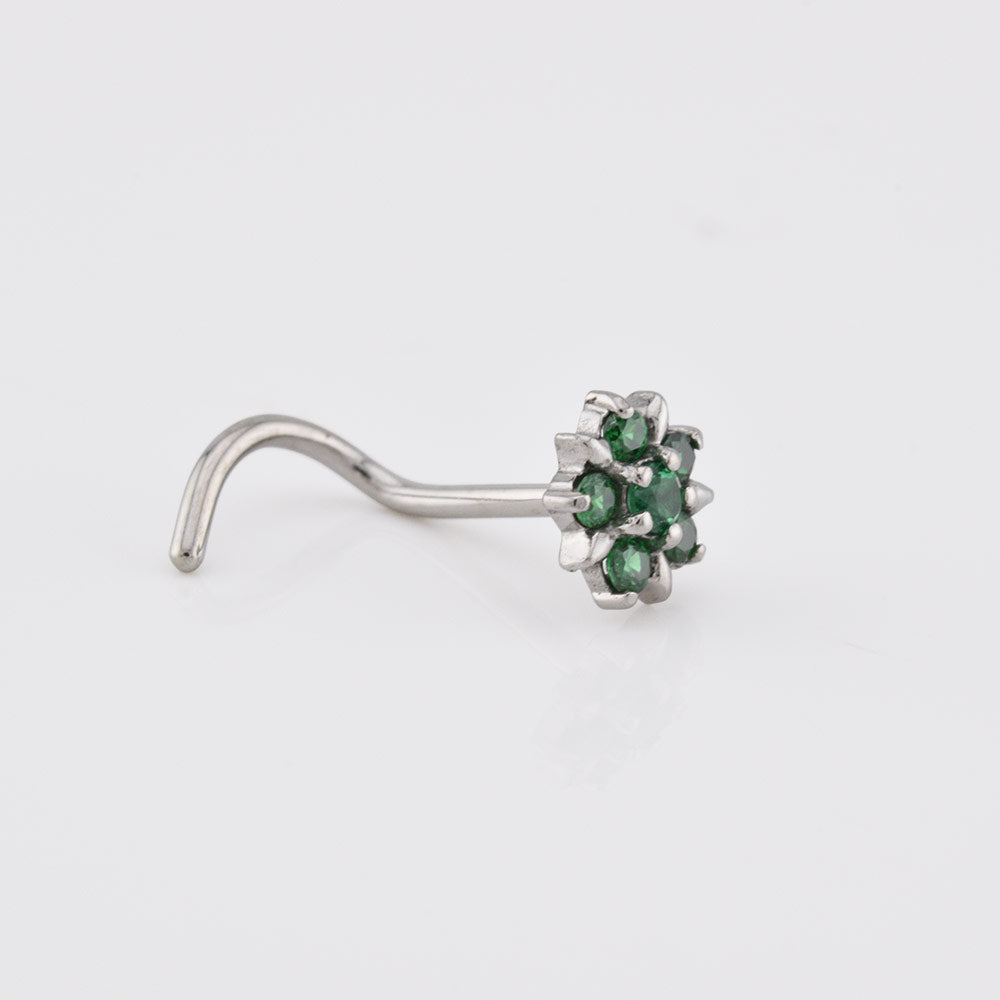 Emerald Green CZ Flower Nose Stud