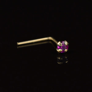 real gold nose stud with amethyst crystal