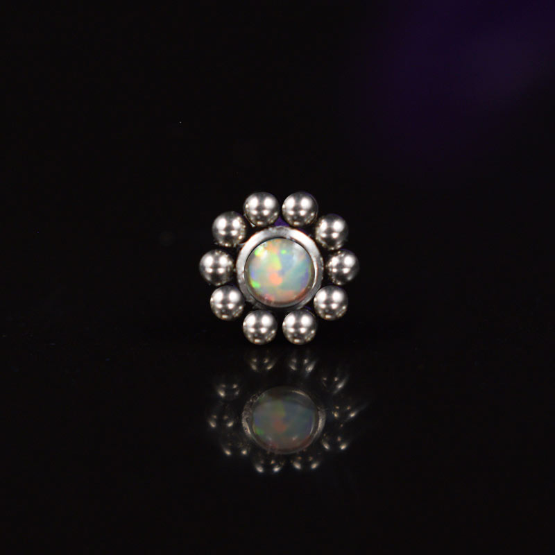 Indian style nose stud with opal stone and ornamental beading