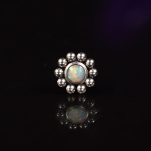 Indian style nose stud with opal stone and ornamental beading