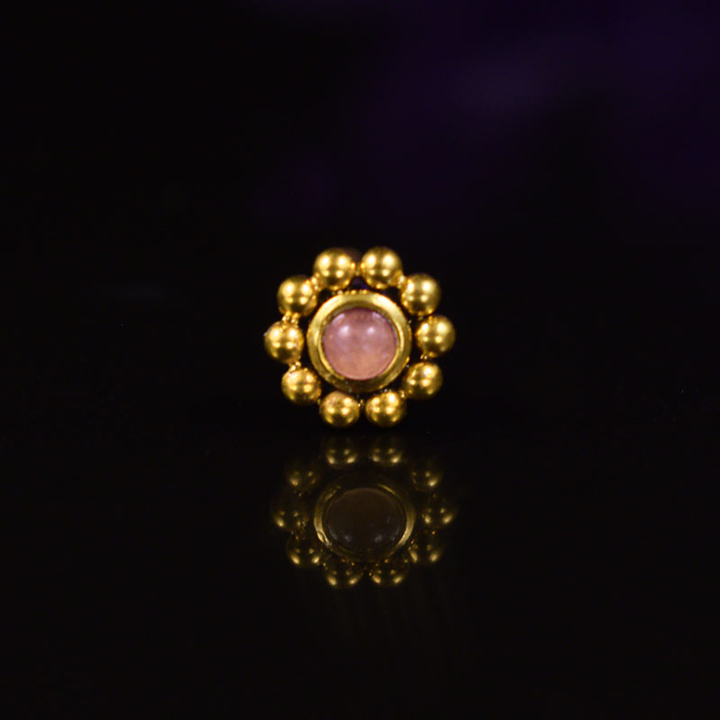 gold nose stud with rose cats eye stone