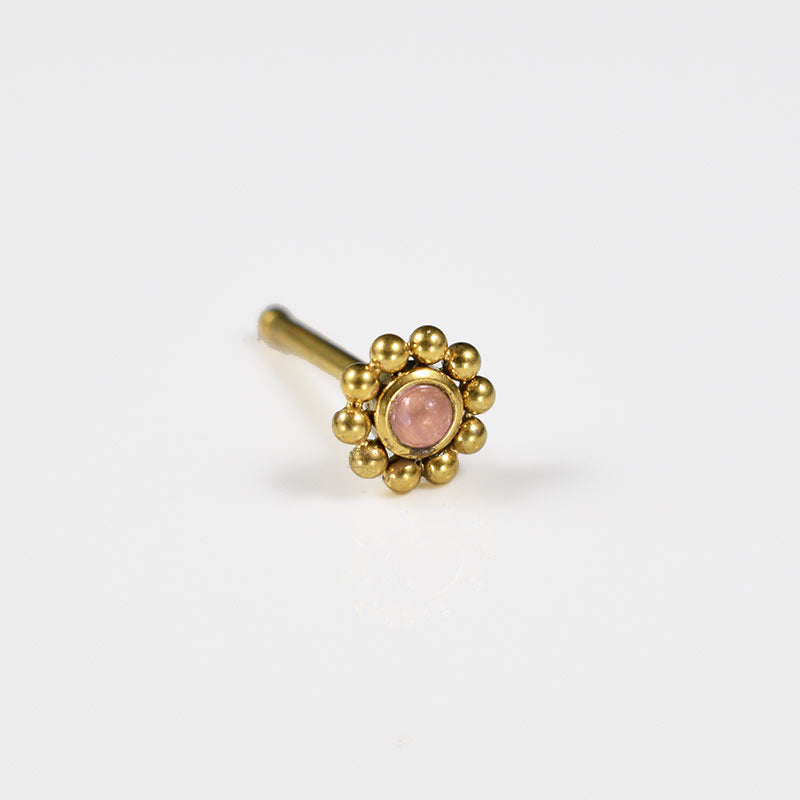 Indian style gold nose stud with rose cats eye stone