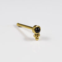 gold pvd nose stud with black onyx stone and three ornamental beads