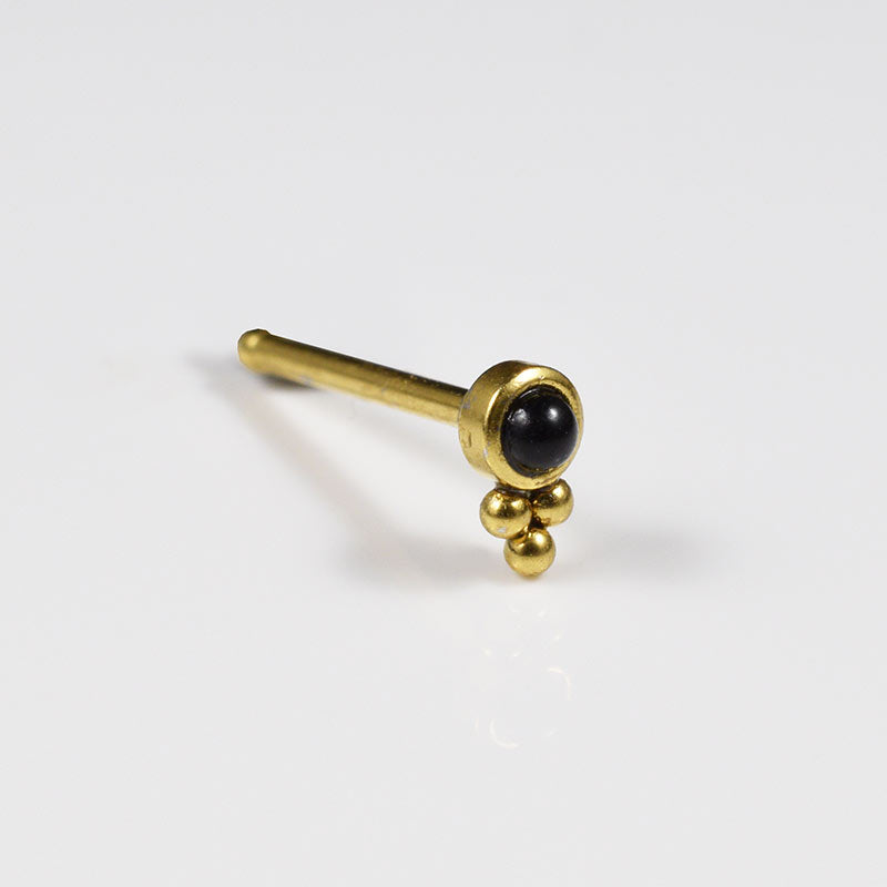 gold pvd nose stud with black onyx stone and three ornamental beads