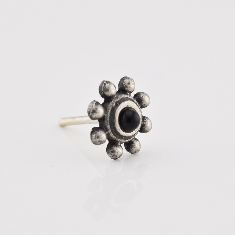 Tribal Indian Nose Stud, Silver with Onyx Stone