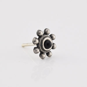 Tribal Indian Nose Stud, Silver with Onyx Stone