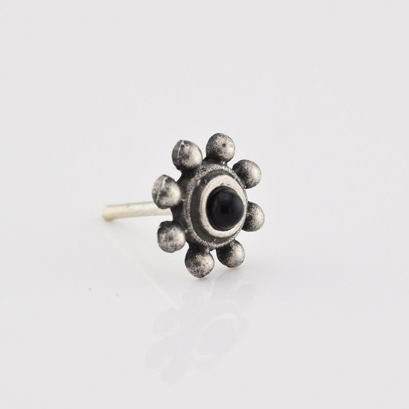 Tribal Indian Nose Stud, Silver with Onyx Stone