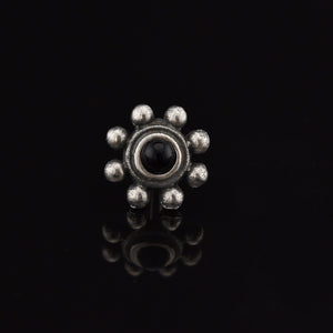tribal indian silver nose stud with black onyx stone