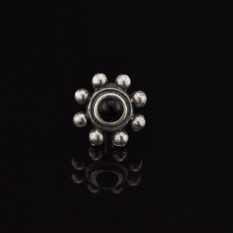 tribal indian silver nose stud with black onyx stone