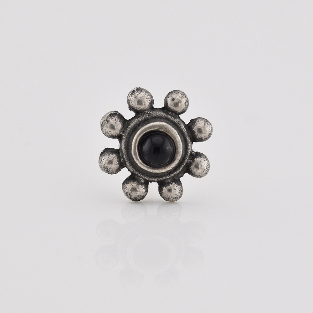 Tribal Indian Nose Stud, Silver with Onyx Stone