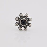 Tribal Indian Nose Stud, Silver with Onyx Stone