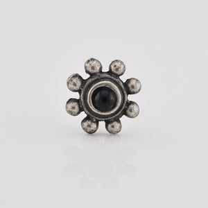 Tribal Indian Nose Stud, Silver with Onyx Stone