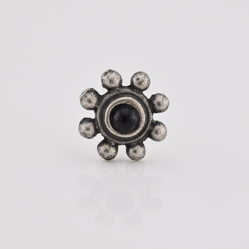 Tribal Indian Nose Stud, Silver with Onyx Stone