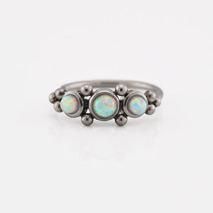indian style nose ring with 3 opal stones and tribal dots