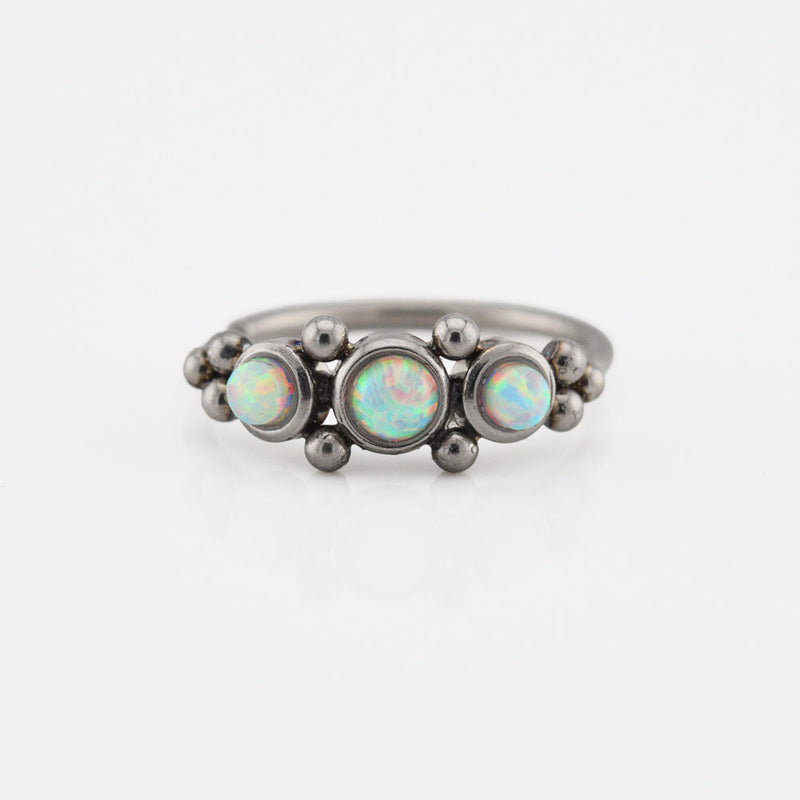 indian style nose ring with 3 opal stones and tribal dots