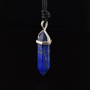 Lapis Lazuli Pendant in Silver Clasp on adjustable waxed cotton thong