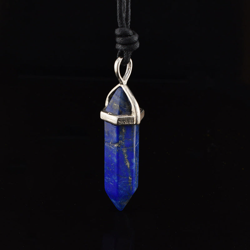 Lapis Lazuli Pendant in Silver Clasp on adjustable waxed cotton thong