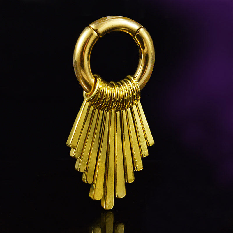 gold hoop ear weights with hanging solar rays