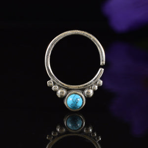 Sterling silver tribal septum ring with turquoise stone