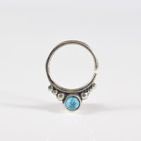 tribal septum ring in silver with turquoise stone