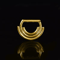 very small and snug septum clicker in gold steel with triple ring bars
