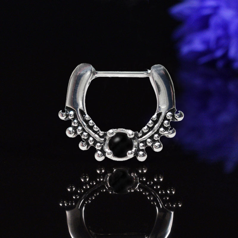 vintage septum clicker ring with black onyx stone