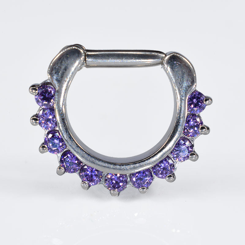 1.6mm septum ring with amethyst gems