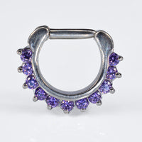 1.6mm septum ring with amethyst gems