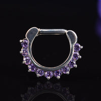 1.6mm septum clicker ring with prong set purple amethyst gems