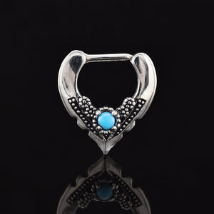 V shape vintage style septum clicker ring with turquoise stone