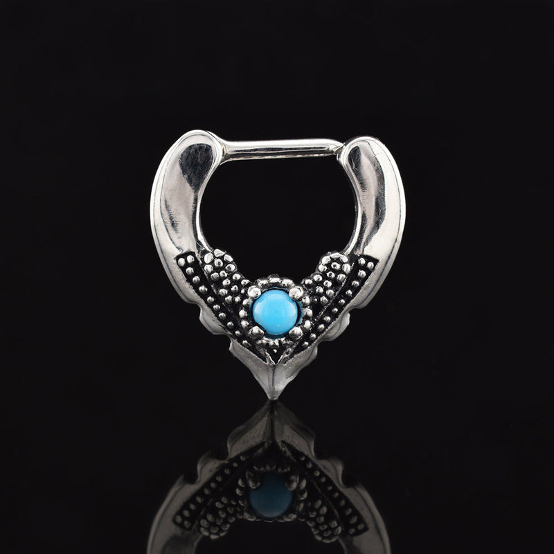 V shape vintage style septum clicker ring with turquoise stone