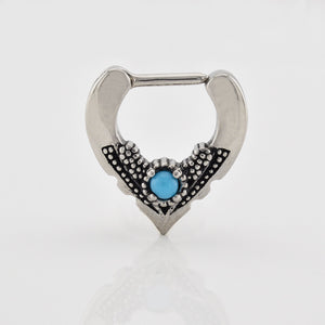 V shape septum ring with turquoise stone