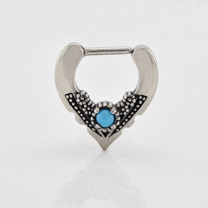 V shape septum ring with turquoise stone