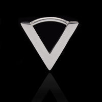 V shape septum clicker ring in surgical steel on a black reflective background