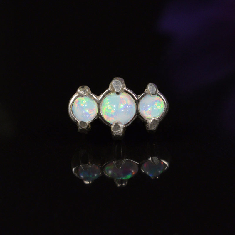 Triple Opal Silver Threadless Piercing End