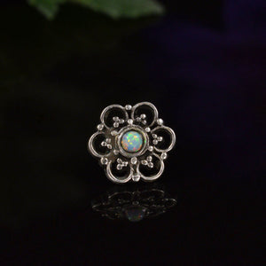 silver threadless piercing end tribal opal