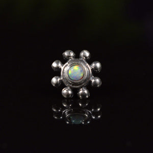 silver threadless piercing with opal stone