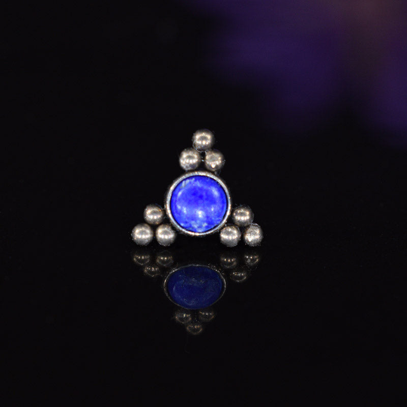 titanium threadless piercing end with Lapis Lazuli stone