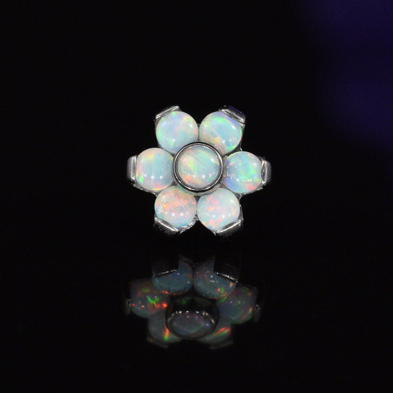 titanium threadless end with 5 opal flower