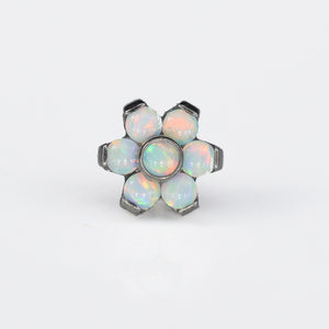5 opal flower, prong set stones on titanium threadless end
