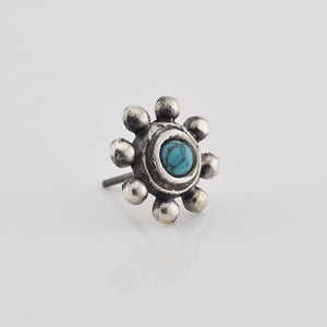 Silver Threadless End Tribal Beads and Turquoise Stone
