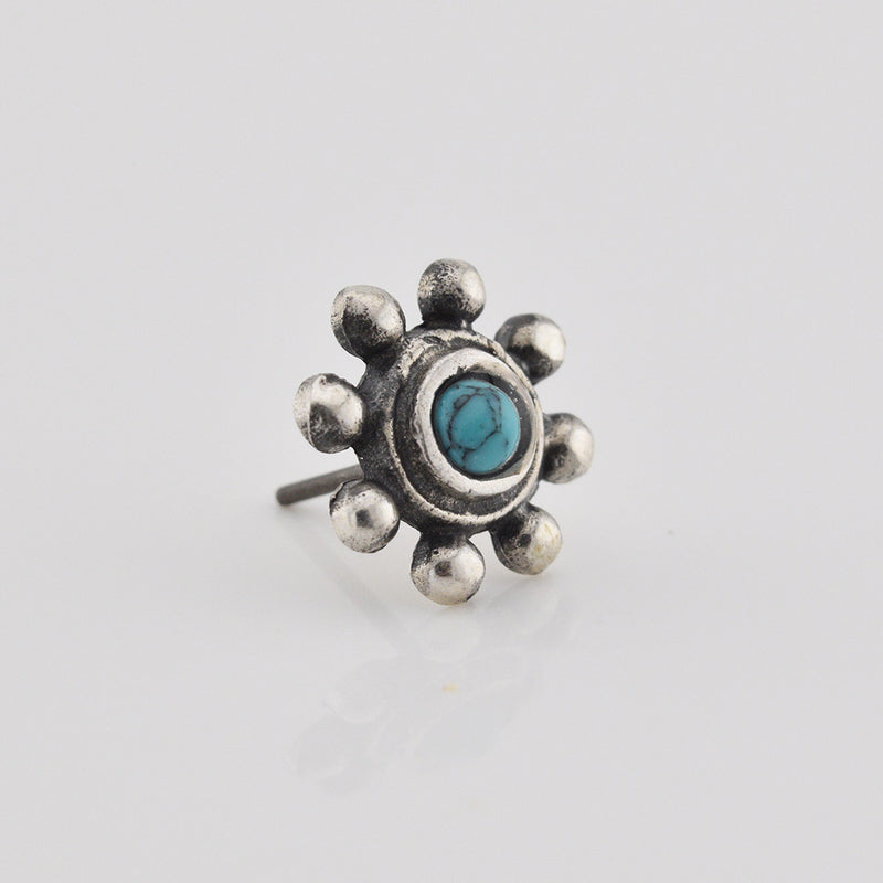 Silver Threadless End Tribal Beads and Turquoise Stone