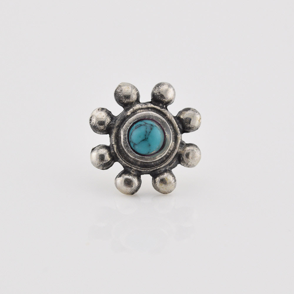 threadless piercing end, sterling silver with turquoise stone