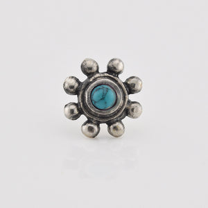 threadless piercing end, sterling silver with turquoise stone