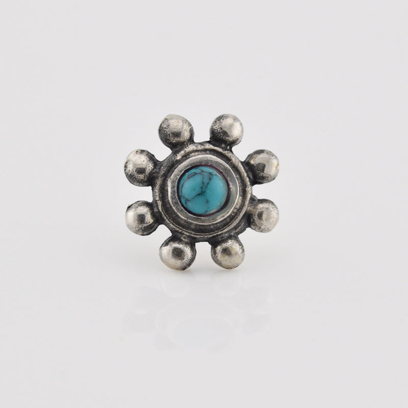 threadless piercing end, sterling silver with turquoise stone