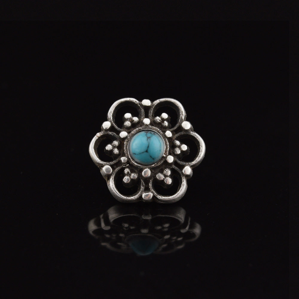 threadless piercing end silver flower mandala with turquoise stone