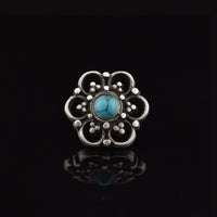 threadless piercing end silver flower mandala with turquoise stone