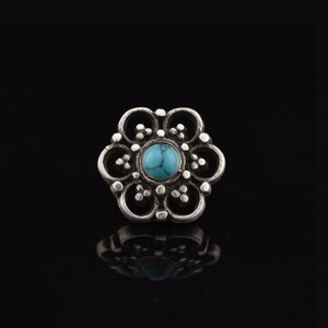 threadless piercing end silver flower mandala with turquoise stone