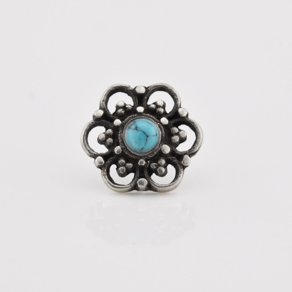 Silver Threadless End Flower Mandala with Turquoise